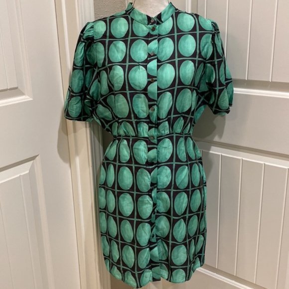 Zara Dresses & Skirts - Zara Mini Dress Circles Dots Button Down Women's Size Medium
